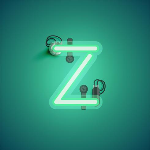 Green realistic neon character with wires and console from a fontset, vector illustration