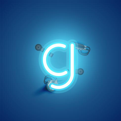 Blue realistic neon character with wires and console from a fontset, vector illustration