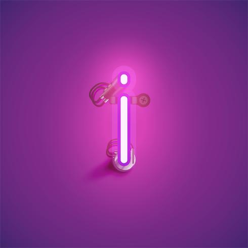 Pink realistic neon character with wires and console from a fontset, vector illustration