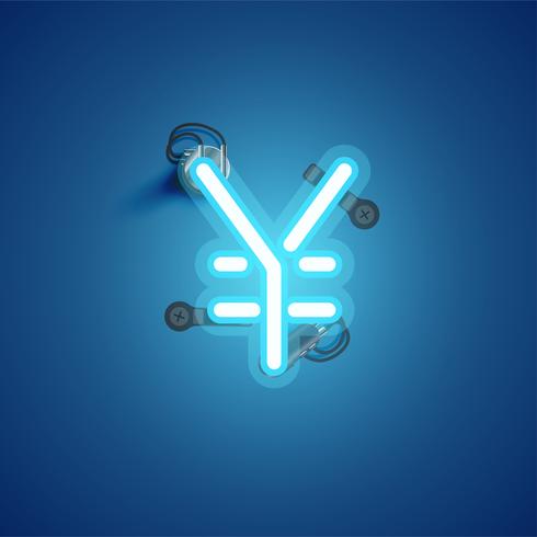 Blue realistic neon character with wires and console from a fontset, vector illustration