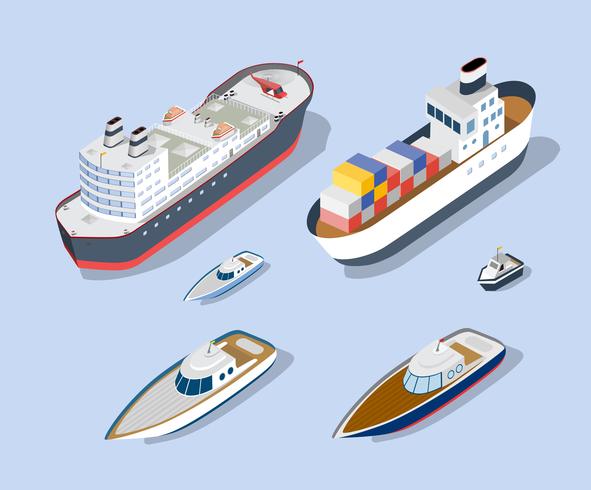 Modelos isométricos de barcos. vector