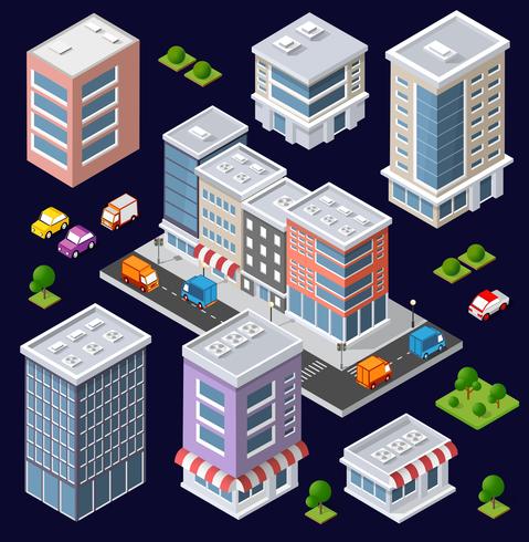 Set of modern isometric buildings vector