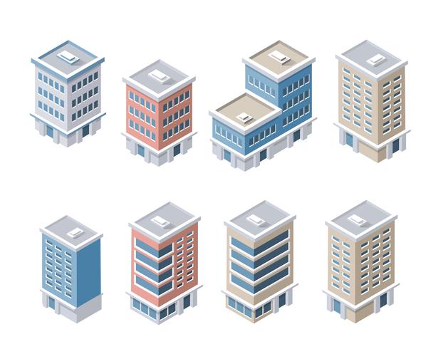 Conjunto de modernos edificios isométricos. vector