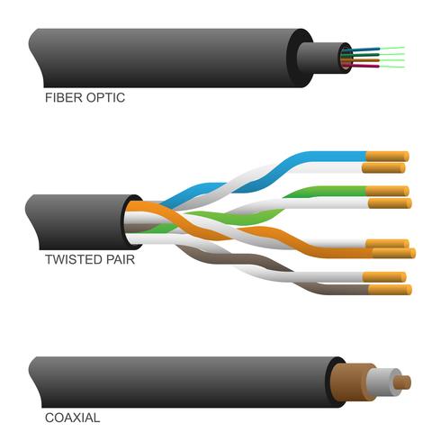 Ilustración de Vector de cables de red coaxial y de par trenzado de fibra óptica