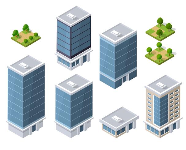 Set of modern isometric buildings vector