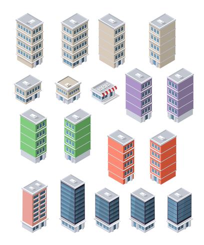 Conjunto de modernos edificios isométricos. vector