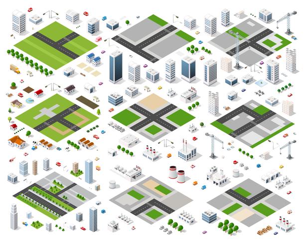 Conjunto de módulos isométricos para la construcción. vector