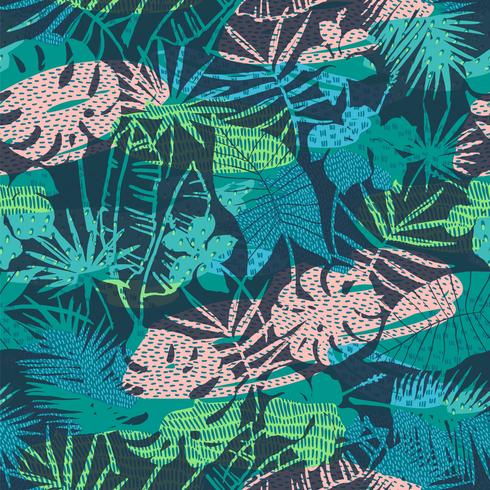 Seamless exotic pattern with tropical plants. Vector background.