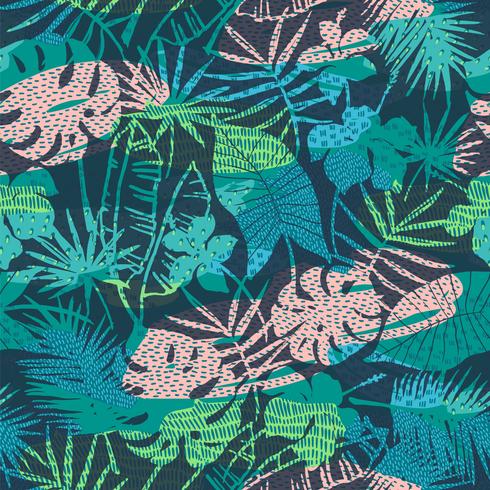 Seamless exotic pattern with tropical plants. Vector background.