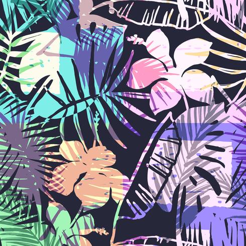 Sin fisuras patrón exótico con plantas tropicales. Vector de fondo