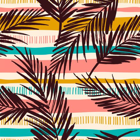 Abstract seamless pattern with tropical leaves. Vector template.