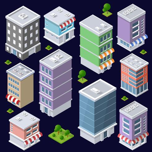 Set of modern isometric buildings vector