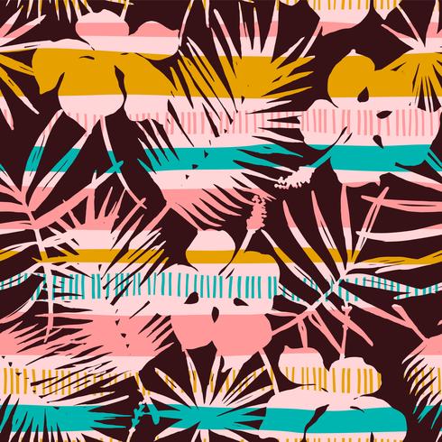 Abstract seamless pattern with tropical leaves. Hand draw texture. vector