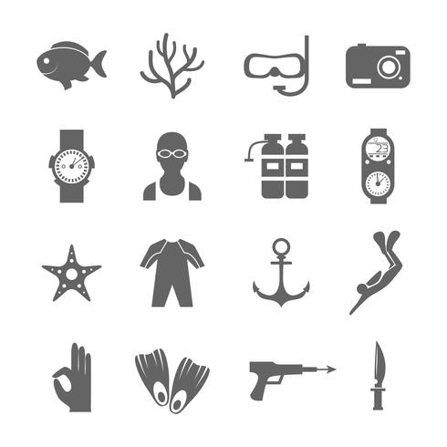 Diving icons black vector