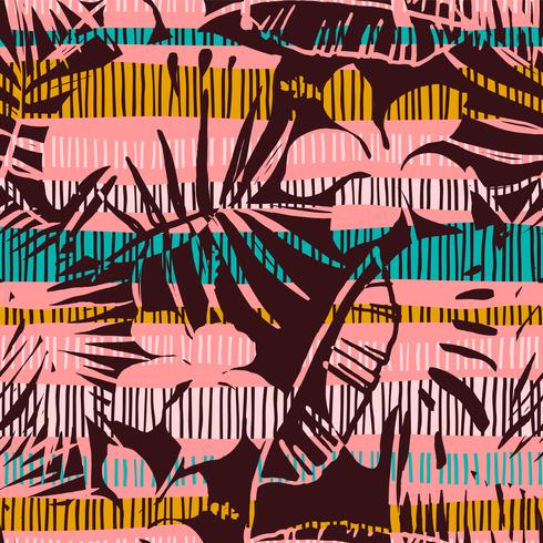 Abstract seamless pattern with tropical leaves. Hand draw texture. vector