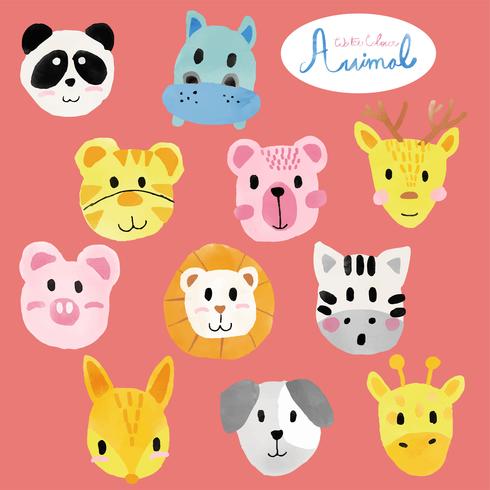 watercolour cute animal faces  vector