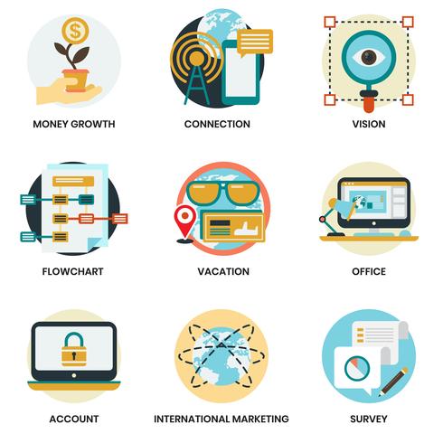 Iconos de negocios establecidos para los negocios, marketing vector