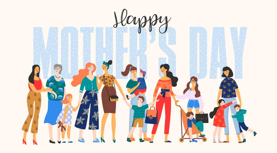 Happy Mothers Day. Women and child. vector