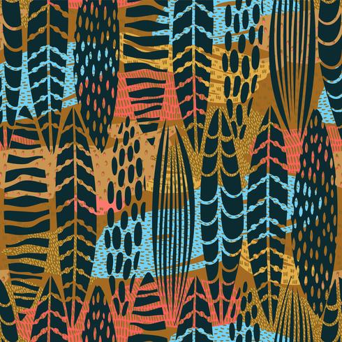 Tribal seamless pattern with abstract leaves. Hand draw texture. vector