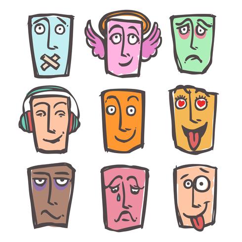 Conjunto de dibujos de emoticonos de colores. vector