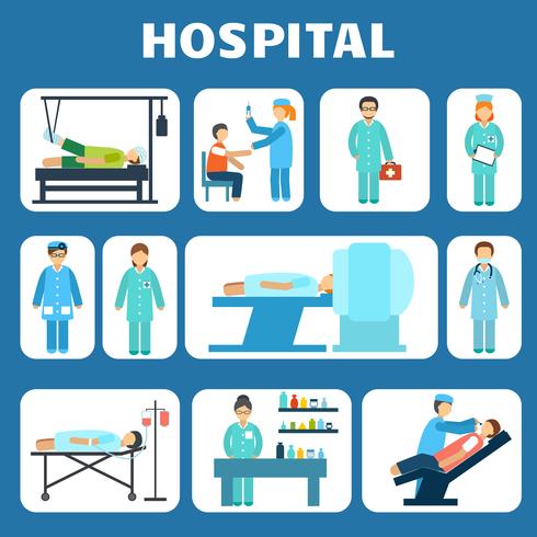 Conjunto de pictogramas planos médicos. vector