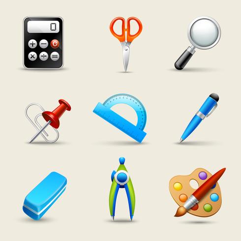 Realistic School Icons Set vector