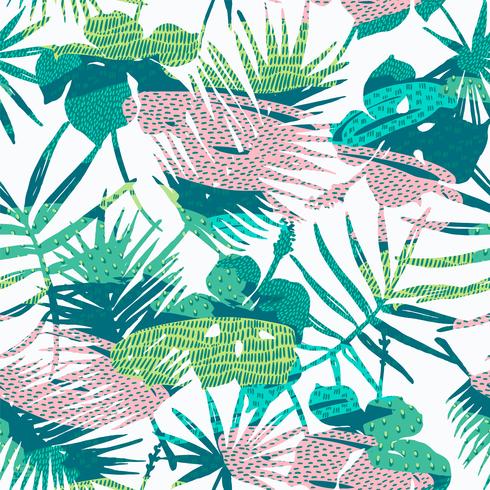 Seamless exotic pattern with tropical plants. Vector background.