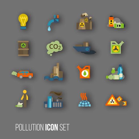 Pollution icon set vector