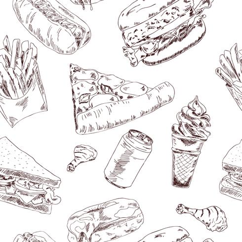 Fast food sketch seamless vector