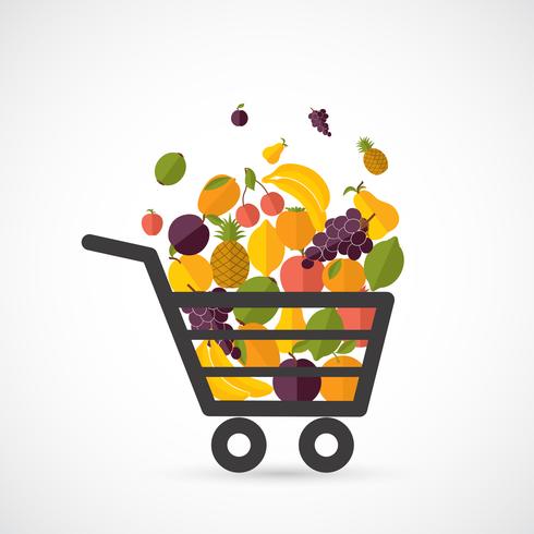 Carrito de compras con frutas. vector