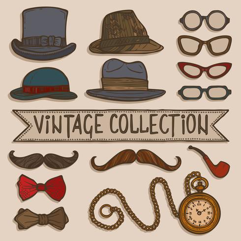 Set de sombreros y gafas vintage vector