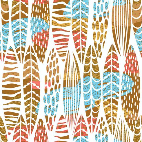 Tribal seamless pattern with abstract leaves. Hand draw texture. vector