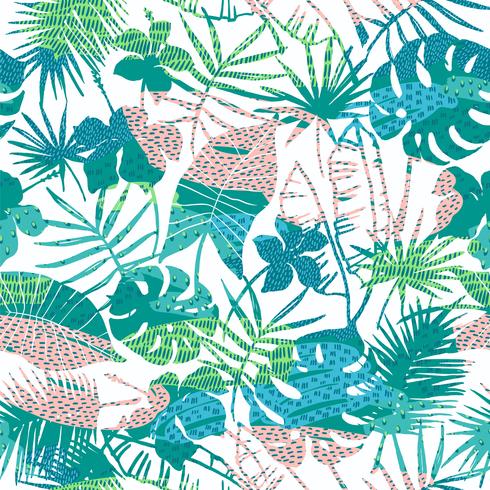 Seamless exotic pattern with tropical plants. Vector background.