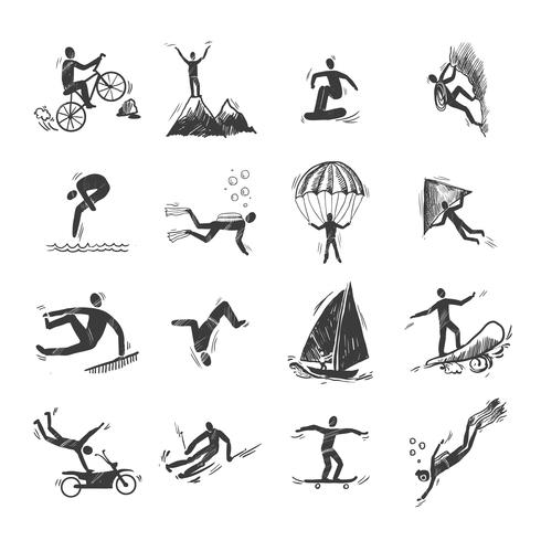 Extreme Sports Icons Sketch vector