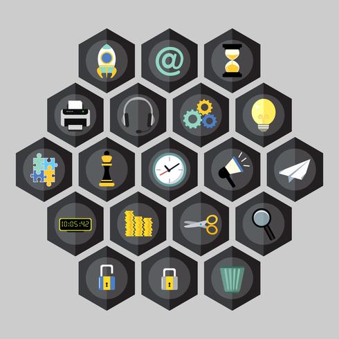 Hexagon business icons vector