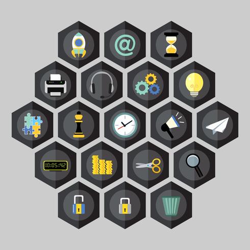 Iconos de negocios del hexágono vector