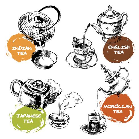 Teapot and cups icons set vector