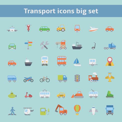 Conjunto de iconos de vehículos de transporte plana vector