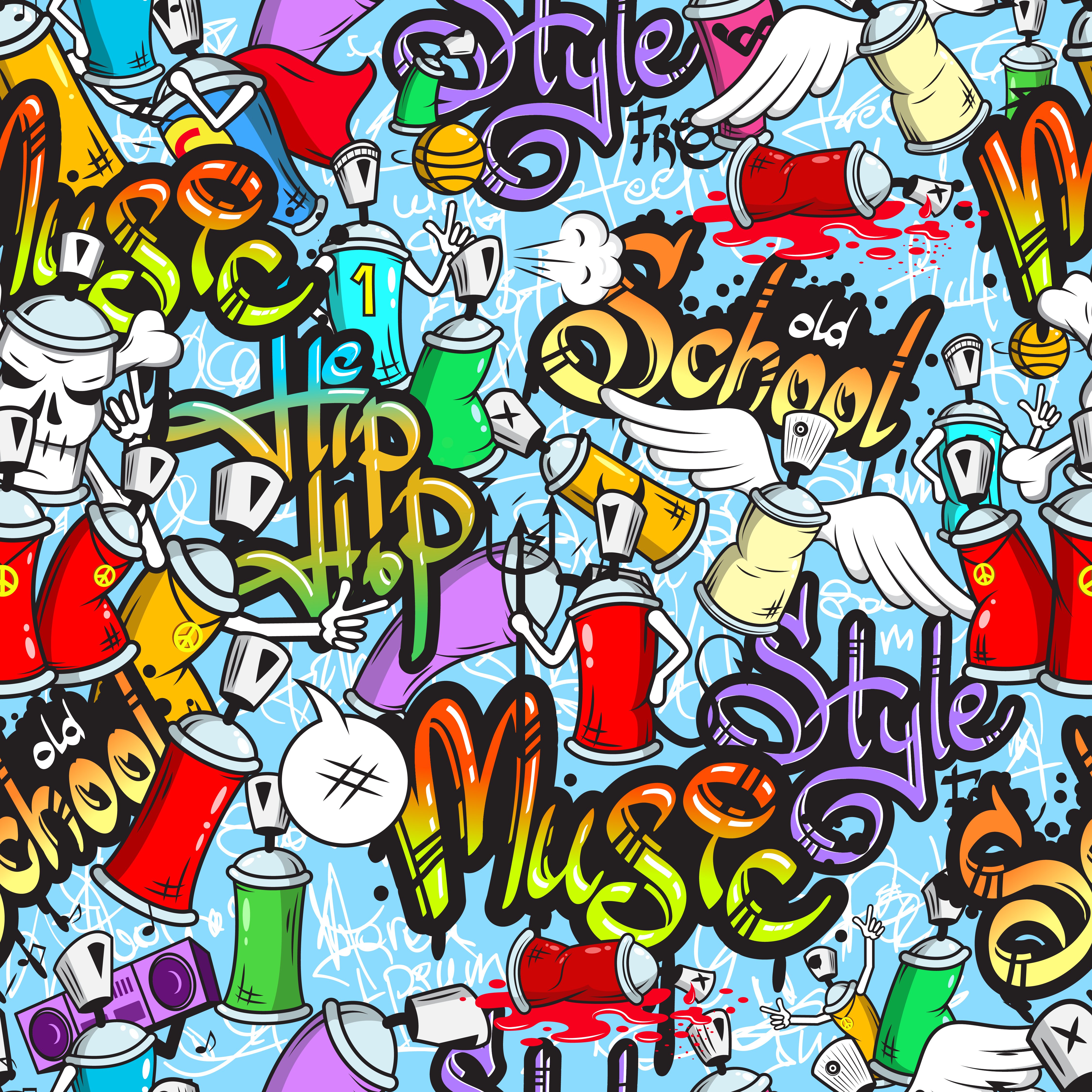  Graffiti characters  seamless pattern Download Free 