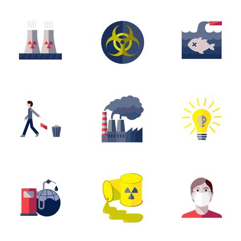 Pollution icons set vector