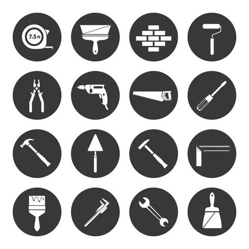 Builder instruments icons black vector