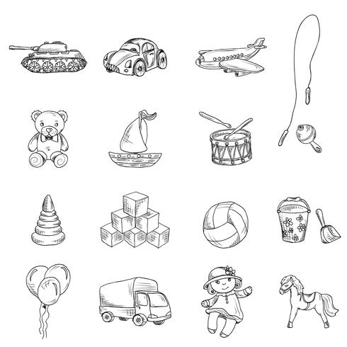 Juguetes Sketch Icons Set vector