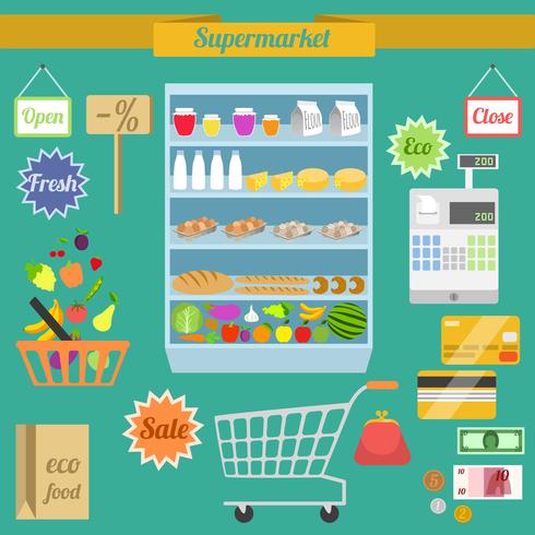 Supermarket flat set vector