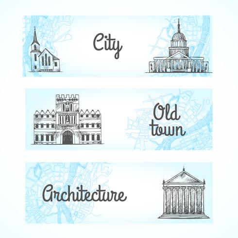 Set of banners with buildings vector