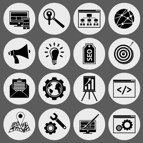 SEO icons black set vector