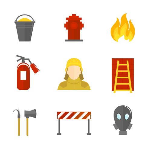 Firefighting icons flat vector