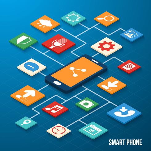 Mobile applications isometric icons vector