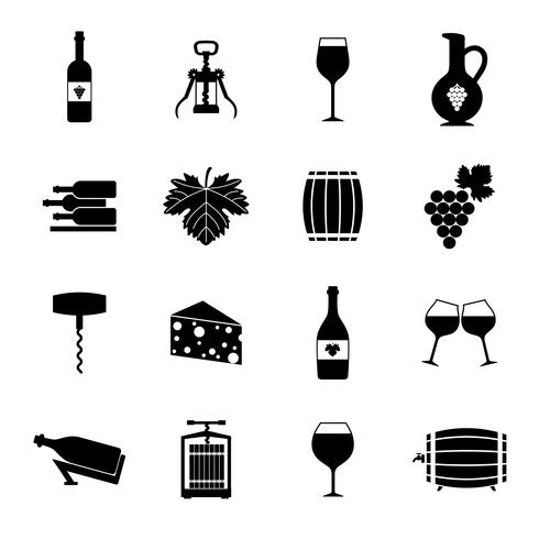 Wine icons set black vector