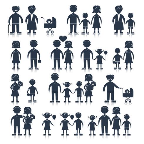 Conjunto de iconos familiares negro vector