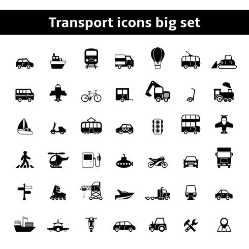 Conjunto de vehículos de transporte universales pictogramas. vector